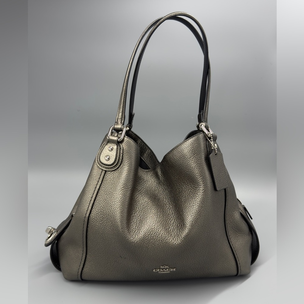 Coach Metallic Pebble Leather Shoulder Bag Pewter Hobo Purse